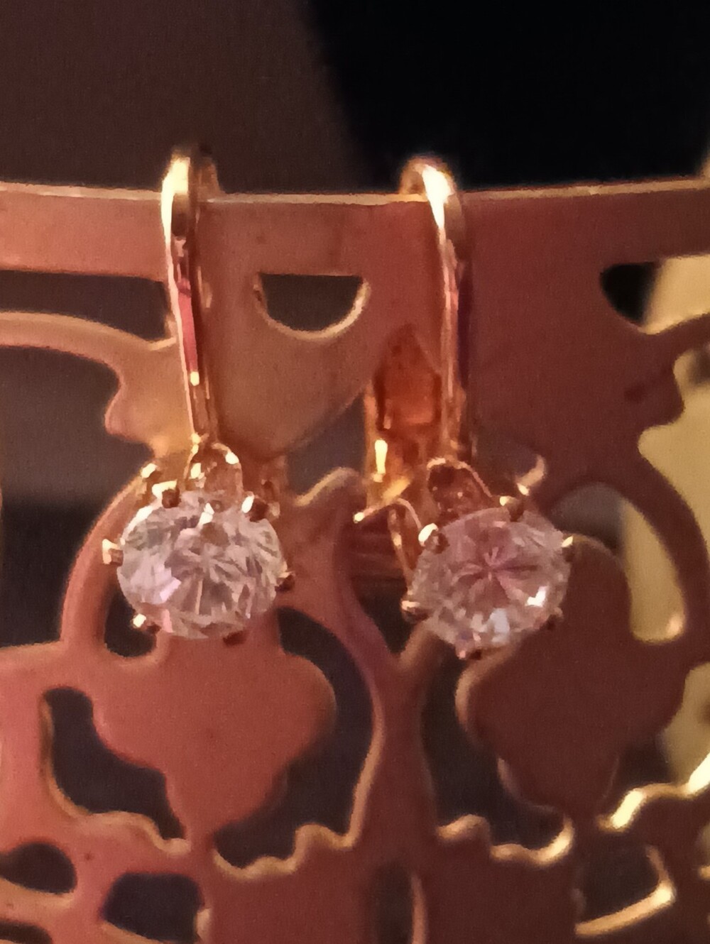 Gold Drop Clip-on Earrings with Clear Crystal Stones